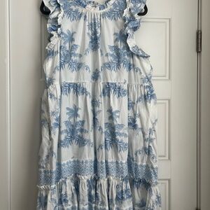 Crown & Ivy White and Blue Tropical Dress